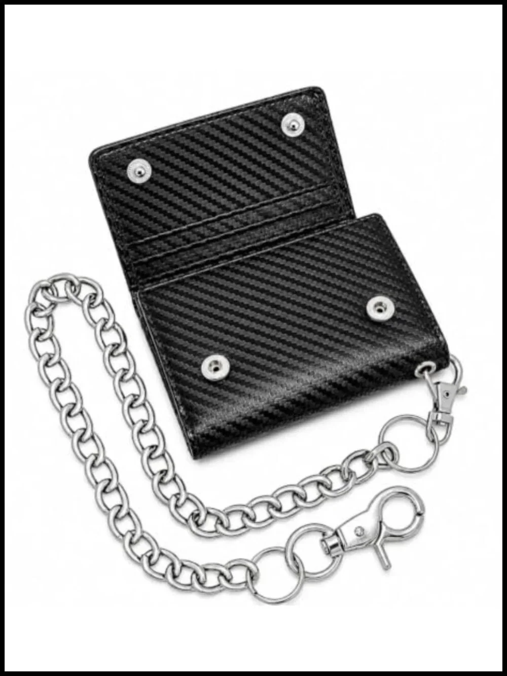 Carbon Fiber Leather Men's Trifold Wallet With Detachable Chain RFID-Safe